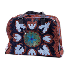 Load image into Gallery viewer, Cotton Blend Travel Bag with Suzani Floral Hand Embroidery - Creating Memories | NOVICA
