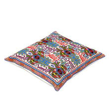 Load image into Gallery viewer, Cross Stitch Floral Cushion Cover from Uzbekistan - Garden Symphony | NOVICA
