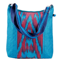 Load image into Gallery viewer, Blue and Red Ikat Patterned Cotton Shoulder Bag with Zipper - Blue Vessel | NOVICA
