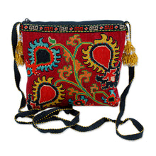 Load image into Gallery viewer, Handmade Silk Embroidered Sling Handbag - Scarlet Symbols | NOVICA
