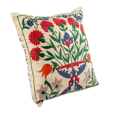 Load image into Gallery viewer, Classic Floral Embroidered Silk Blend Cushion Cover - Suzani Eden | NOVICA

