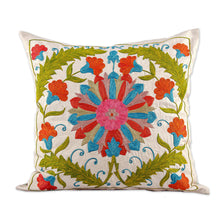 Load image into Gallery viewer, Floral Suzani Embroidered Silk Blend Cushion Cover - Suzani Paradise | NOVICA
