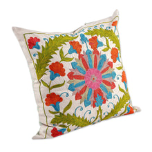 Load image into Gallery viewer, Floral Suzani Embroidered Silk Blend Cushion Cover - Suzani Paradise | NOVICA
