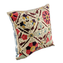 Load image into Gallery viewer, Embroidered Silk Blend Cushion Cover with Floral Details - Symbolic Suzani | NOVICA
