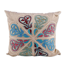 Load image into Gallery viewer, Classic Embroidered Silk Blend Cushion Cover in Bright Hues - Enchanting Union | NOVICA
