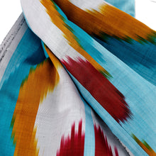 Load image into Gallery viewer, Handwoven Ikat-Patterned Silk Scarf in Blue and Warm Hues - Refreshing Uzbekistan | NOVICA
