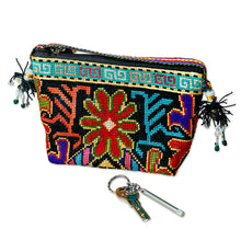 Load image into Gallery viewer, Iroki Embroidered Zippered Floral Silk Sling in Intense Hues - Oasis Flower | NOVICA
