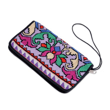 Load image into Gallery viewer, Classic Floral Iroki Embroidered Silk Zippered Wristlet - Sweet Gardens | NOVICA
