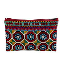 Load image into Gallery viewer, Iroki Embroidered Silk Cosmetic Bag in Vibrant Hues - Evening Intuition | NOVICA
