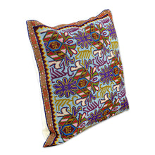 Load image into Gallery viewer, Cushion Cover Iroki Floral Hand Embroidery - Garden Majesty | NOVICA
