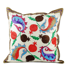 Load image into Gallery viewer, Paisley and Pomegranate-Themed Embroidered Cushion Cover - Paisley Omens | NOVICA
