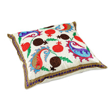 Load image into Gallery viewer, Paisley and Pomegranate-Themed Embroidered Cushion Cover - Paisley Omens | NOVICA
