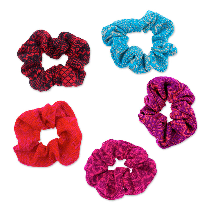 Set of 2 Embroidered Cotton Hair Scrunchies (Assorted) - Daily Style | NOVICA