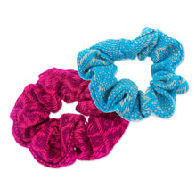 Load image into Gallery viewer, Set of 2 Embroidered Cotton Hair Scrunchies (Assorted) - Daily Style | NOVICA
