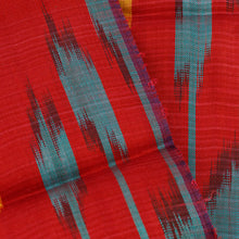 Load image into Gallery viewer, Handwoven Traditional Silk Scarf in Red and Teal Hues - Crimson Samarkand Renaissance | NOVICA
