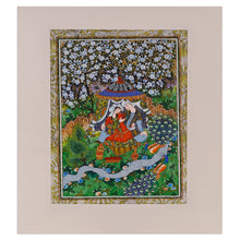 Load image into Gallery viewer, Folk Art Watercolor Painting of Couple and Peacocks - Farhod and Shirin IV | NOVICA
