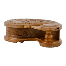 Load image into Gallery viewer, Hand-Carved Paisley-Shaped Leafy Walnut Wood Puzzle Box - Portal to the Paisley Forest | NOVICA
