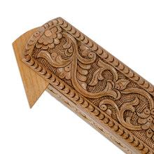 Load image into Gallery viewer, Hand-Carved Rectangle Floral Walnut Wood Puzzle Box - Rectangle Paradise | NOVICA
