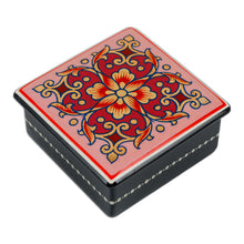 Load image into Gallery viewer, Lacquered Hand-Painted Pink Papier Mache Floral Jewelry Box - Pink Floral Splendor | NOVICA
