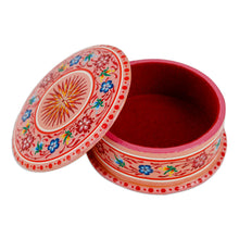 Load image into Gallery viewer, Lacquered Hand-Painted Round Papier Mache Floral Jewelry Box - Blooms in Pink | NOVICA
