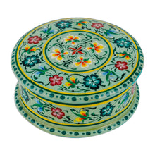 Load image into Gallery viewer, Lacquered Hand-Painted Green Papier Mache Floral Jewelry Box - Green Bouquet | NOVICA
