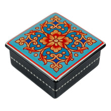 Load image into Gallery viewer, Lacquered Hand-Painted Blue Papier Mache Floral Jewelry Box - Blue Floral Splendor | NOVICA
