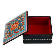 Load image into Gallery viewer, Lacquered Hand-Painted Blue Papier Mache Floral Jewelry Box - Blue Floral Splendor | NOVICA

