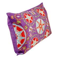 Load image into Gallery viewer, Embroidered Purple Silk and Cotton Cushion Cover - Glimpses of Purple Nobility | NOVICA

