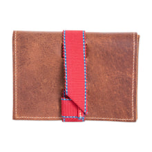 Load image into Gallery viewer, Brown Leather Cable Case with Claret Cotton Textile - Claret Keeper | NOVICA
