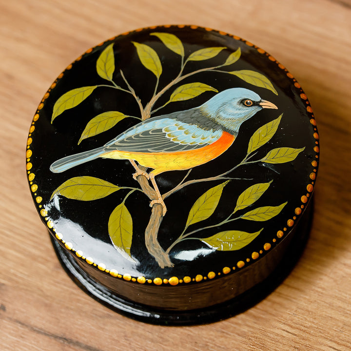 Painted Bird and Leafy-Themed Blue and Green Jewelry Box - Bird in the Hand | NOVICA