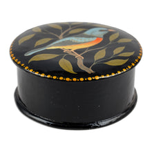 Load image into Gallery viewer, Painted Bird and Leafy-Themed Blue and Green Jewelry Box - Bird in the Hand | NOVICA
