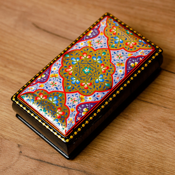 Hand-Painted Golden and Purple Papier Mache Jewelry Box - Vibrant Sublime | NOVICA