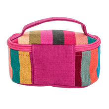 Load image into Gallery viewer, Handloomed Multicolor Striped Cotton Cosmetic Bag (Small) - Tropical Ideas | NOVICA
