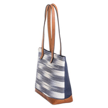 Load image into Gallery viewer, Handwoven Cotton Tote Bag with Leather Bottom Panel &amp; Straps - Colors of Tradition | NOVICA
