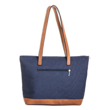 Load image into Gallery viewer, Handwoven Cotton Tote Bag with Leather Bottom Panel &amp; Straps - Colors of Tradition | NOVICA
