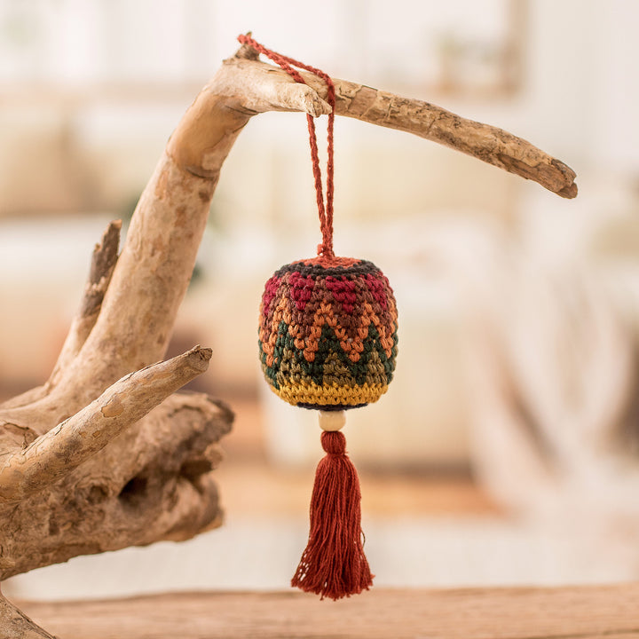 Traditional Knit Cotton Hacky Sack Ornament in Warm Hues - Classic Fun | NOVICA