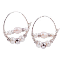 Load image into Gallery viewer, Sterling Silver and Cultured Pearl Beaded Hoop Earrings - Sophisticated Me | NOVICA
