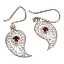 Load image into Gallery viewer, Polished Paisley-Shaped Garnet Filigree Dangle Earrings - Passion at the Palace | NOVICA
