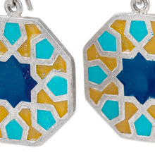 Load image into Gallery viewer, Classic Geometric Painted Sterling Silver Dangle Earrings - Palace Mosaics | NOVICA
