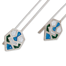 Load image into Gallery viewer, Hand-Painted Mosaic-Style Geometric 925 Silver Drop Earrings - Hexagonal Mosaic | NOVICA
