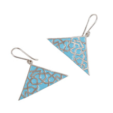 Load image into Gallery viewer, Modern Hand-Painted Sterling Silver Triangle Dangle Earrings - Modern Triangle | NOVICA
