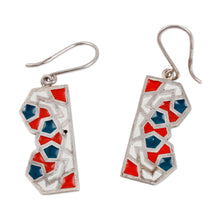 Load image into Gallery viewer, Hand-Painted Mosaic-Style Sterling Silver Dangle Earrings - Abstract Mosaic | NOVICA
