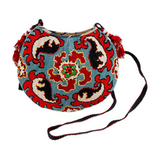 Load image into Gallery viewer, Iroqi Embroidered Floral Silk Sling in Red and Blue - Iroqi Arcadia in Red | NOVICA
