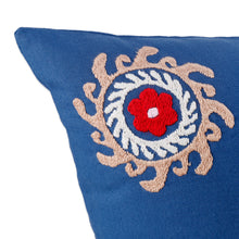 Load image into Gallery viewer, Hand-Embroidered Suzani Cotton Mandala Cushion Cover in Blue - Chic Mandala | NOVICA
