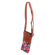 Load image into Gallery viewer, Geometric Patterned Embroidered Cotton Sling Bag in Brown - Details From my Homeland | NOVICA
