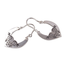 Load image into Gallery viewer, High-Polished Romantic Floral Sterling Silver Hoop Earrings - Beauty at Heart | NOVICA
