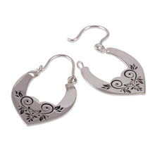 Load image into Gallery viewer, High-Polished Romantic Floral Sterling Silver Hoop Earrings - Beauty at Heart | NOVICA
