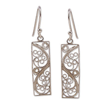 Load image into Gallery viewer, Polished Rectangle Sterling Silver Filigree Dangle Earrings - Enchanted Portals | NOVICA
