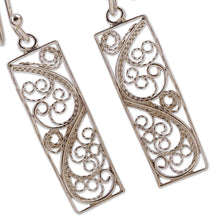 Load image into Gallery viewer, Polished Rectangle Sterling Silver Filigree Dangle Earrings - Enchanted Portals | NOVICA
