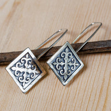Load image into Gallery viewer, Polished Traditional Square Sterling Silver Drop Earrings - Palatial Fragments | NOVICA
